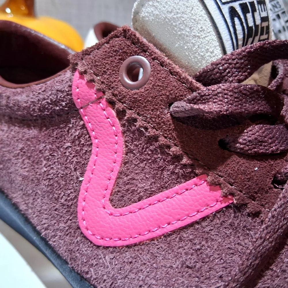 Vans Maroon Suede Sneakers with Pink Side Stripe